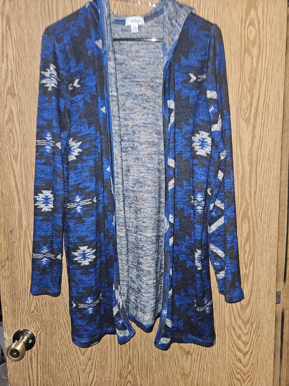 Cozy Open-Front Aztec Cardigan Sweater - Blue & Gray